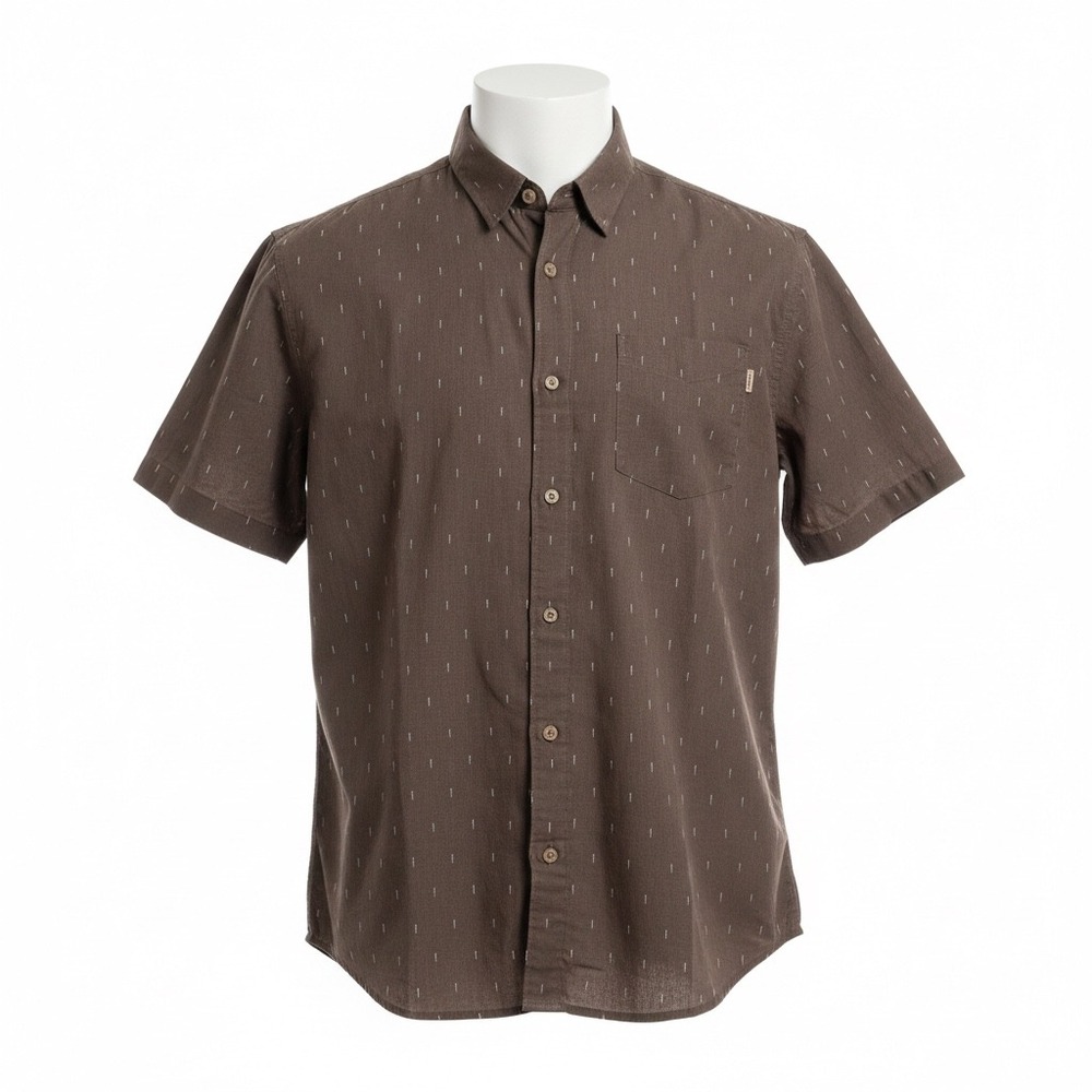 Tentree Mancos Short Sleeve Shirt Falcon Brown Micro Trees‎ Oak XXL Button Up
